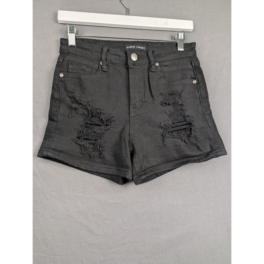 Almost Famous Black Distressed Denim‎ Shorts Size 3 High Rise Ripped Summer